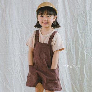 Kids Suspender Pants Button Shoulder Straps Trouser Solid Jean Brown